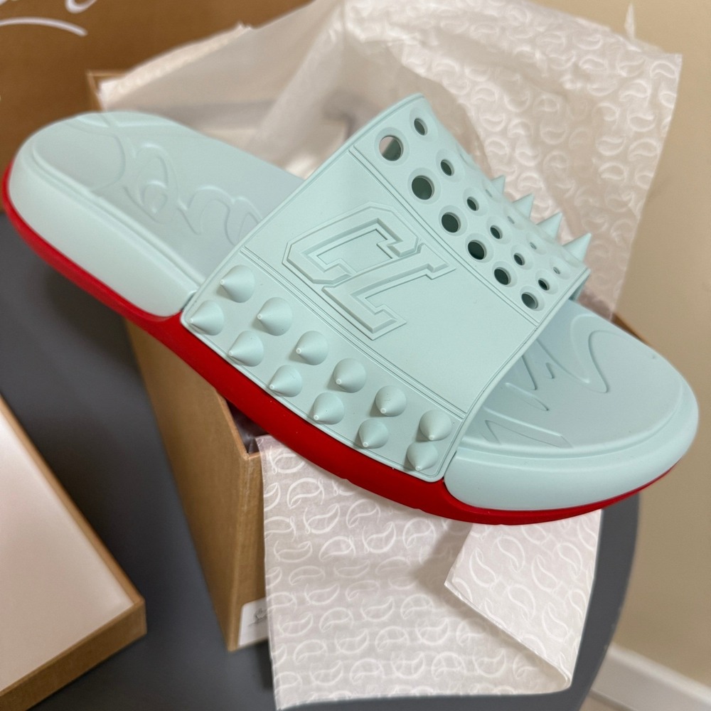 Christian Louboutin 1240945 Take It Easy Iceberg Blue Rubber Slide Sandal, 44 - Picture 12 of 15